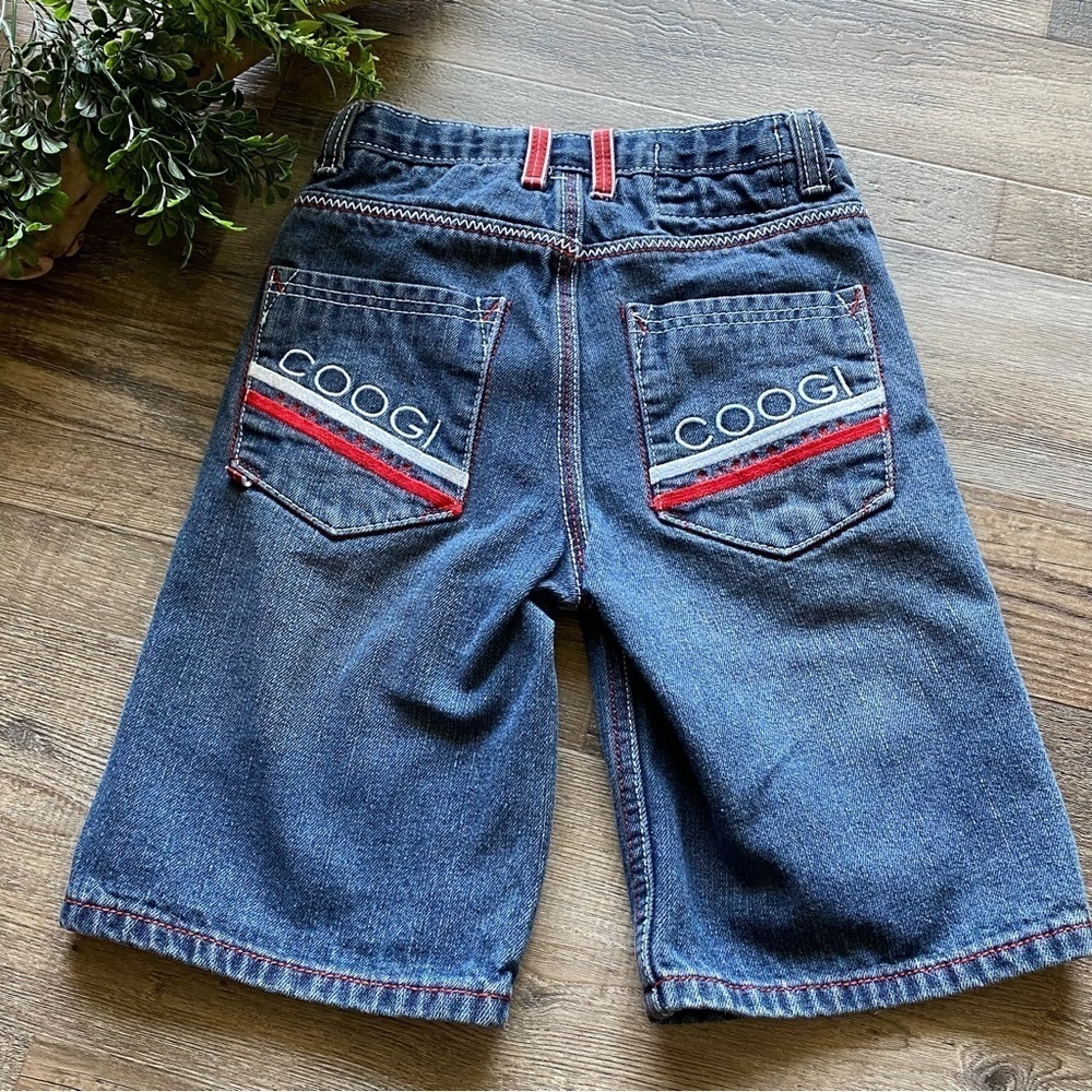 COOGI Signature Boys Wide Leg Jean Shorts w/ Embroidery & Adjustable Waist, SZ 6